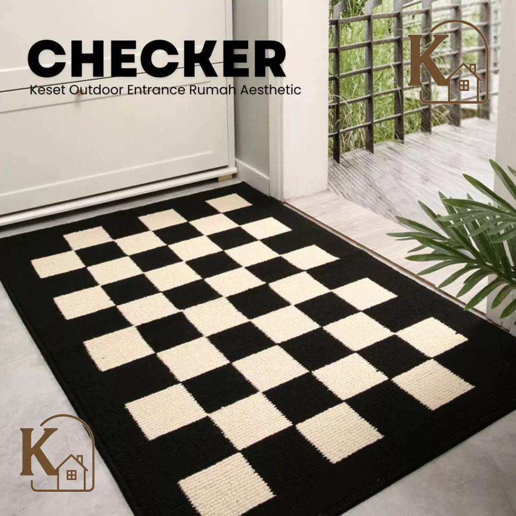 Kivi - Keset Checker 50x80cm untuk Pintu Rumah, Keset Outdoor Anti Slip Aesthetic, Menyerap Air & Ko