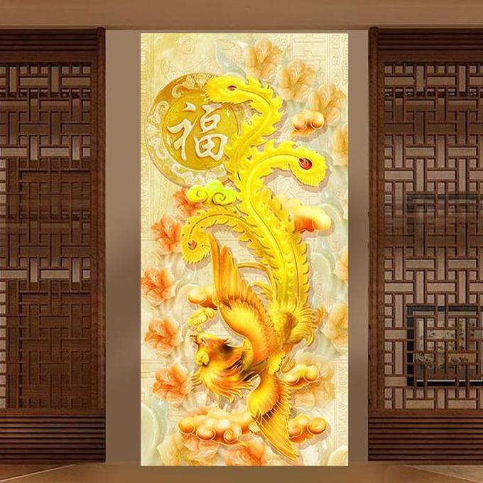 DIY Diamond Painting Full burung hong phoenix emas portrait 120x50 cm D180