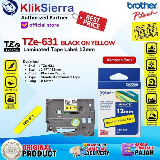 DF115 - BROTHER TZe-631 TZe631 Black on Yellow 12mm ORIGINAL Tape Label PTouch TZe-131 TZe131 | TZe-