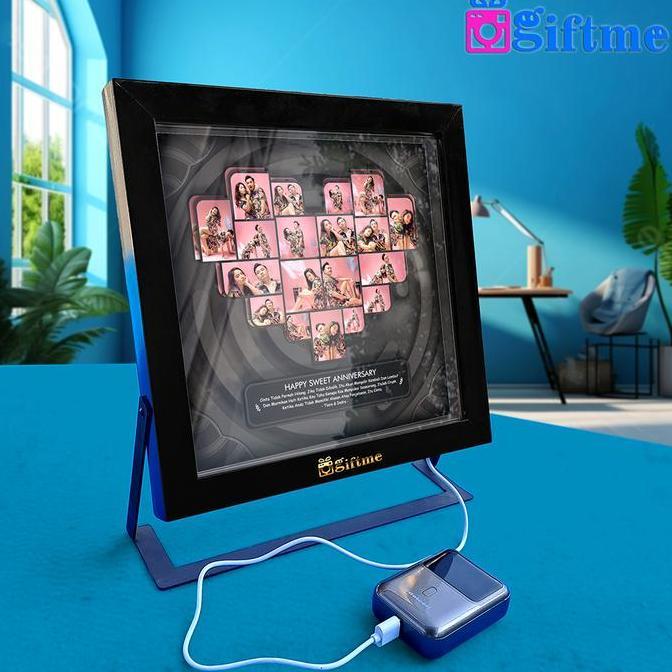 GIFTME Bingkai 3D 8R Custom LED Stand Besi | Kolase Foto Love - Kado Ultah Cewek Hadiah Anniversary 