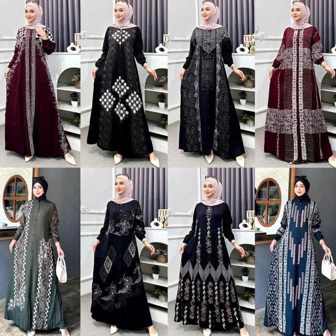 Naya Batik - Gamis Twill Ori Premium 2025 Berkualitas Motif Garis Batik Cap Malaman Bukan Sablon Bus