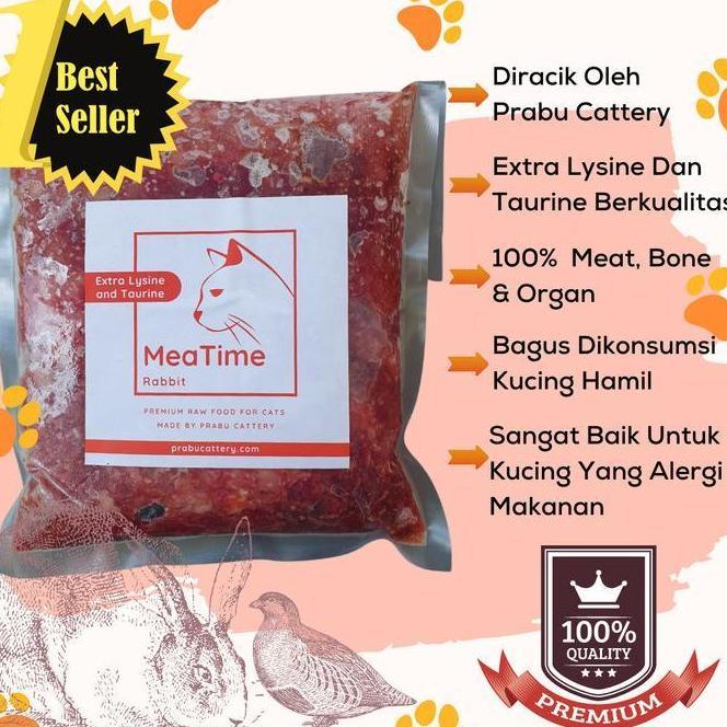 Terlaris  Meatime Rabbit, Makanan Kucing, Rawfood, Daging Kelinci Puyuh Giling
