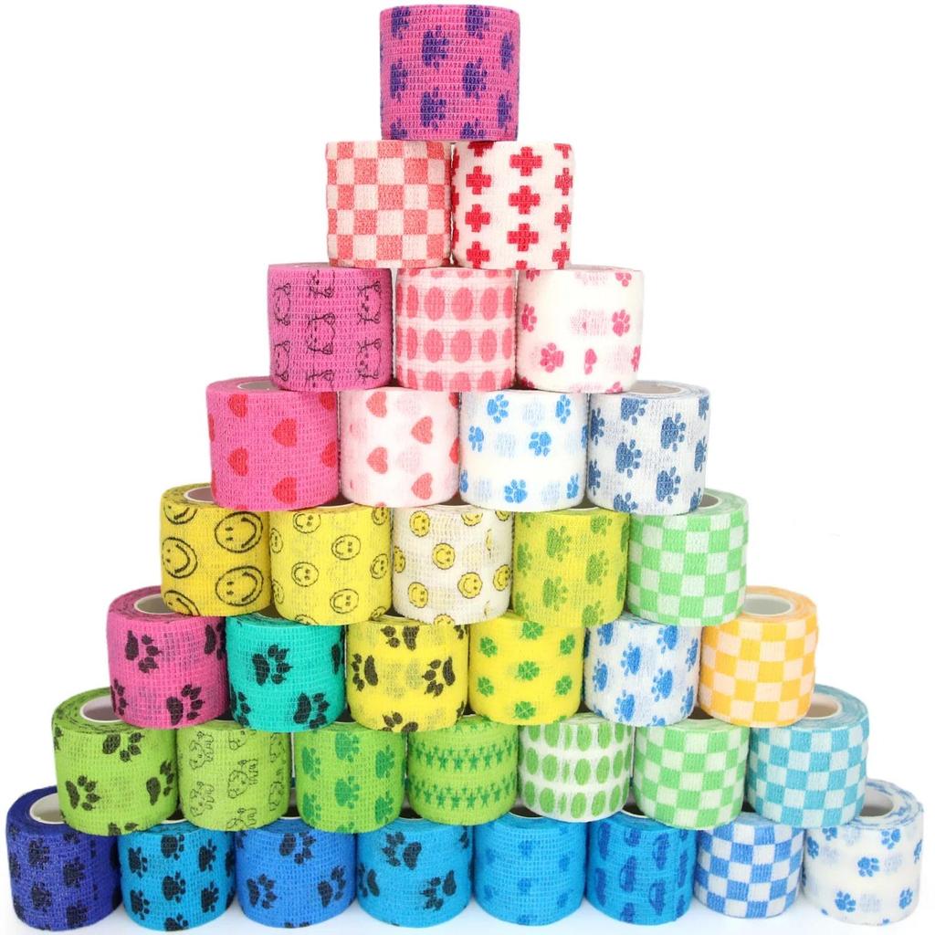 24 Rolls Bandage Wrap Elastic Bandage Self Adhesive Cohesive Tape Vet Wrap untuk Anjing Kucing Kuda