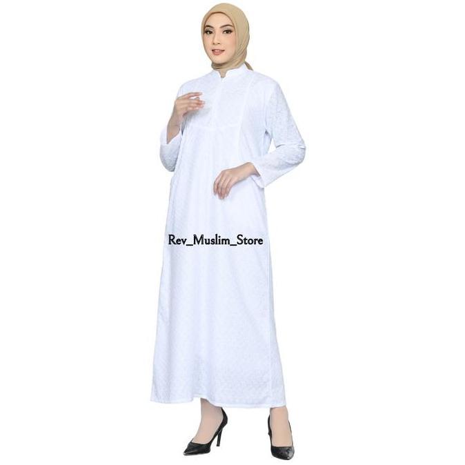 Gamis Umroh Wanita Full Bordir Bahan Katun Paris Baju Umroh Wanita Dewasa Muslim Putih Panjang Dress