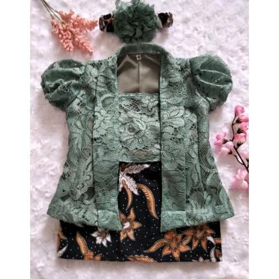 Saless Kebaya Bayi / Kebaya Anak / Setelan Kebaya Anak Hijau Wardah