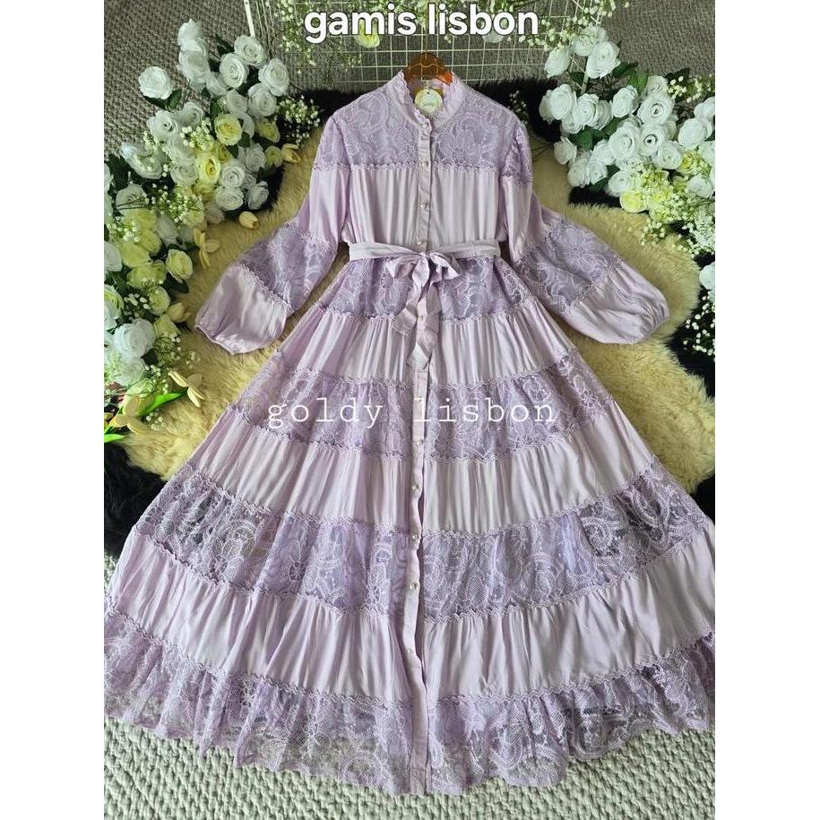 Goldy Lisbon Lisson Gamis Goldy Premium Import BKK Katun Renda Busui Friendly dengan Desain Elegan d