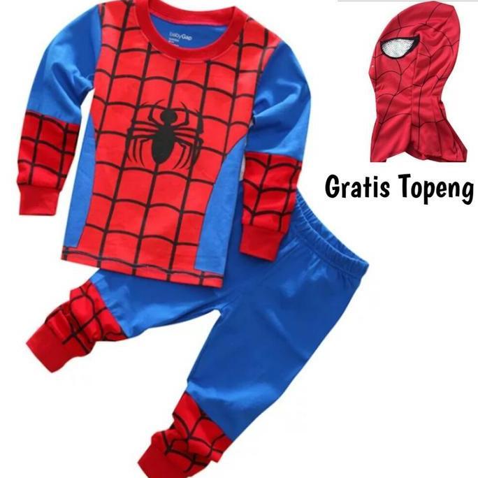 Gratong Baju Setelan Spiderman Free Topeng Kain