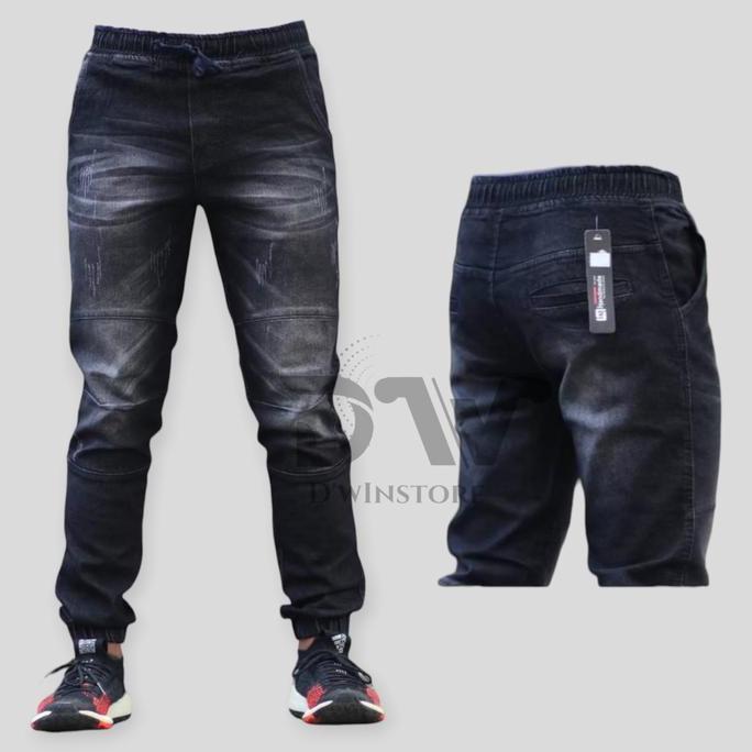 DR135 - celana joger jeans pria jumbo pinggang karet / celana joger jumbo pria
