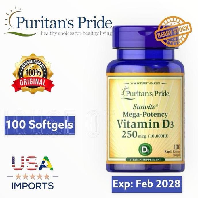PURITAN PRIDE Vitamin D3 10000 IU - 100 Softgels Puritan's Pride USA