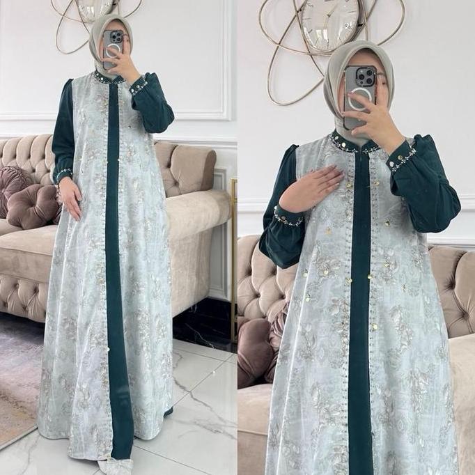 NNfashion ~ AURORA Dress Gamis Remaja anak Ied Lebaran Wanita Muslimah Syari Remaja Payet Outer  Pan
