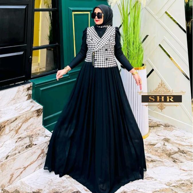 kode gamis blazer new maxi dress kekinian by shr Muslim Wanita Mewah