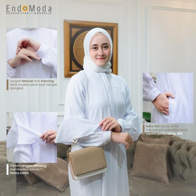 Endomoda Haira Dress Wanita Muslim Muslimah Bahan Jacquard Gamis Putih Gamis Hitam