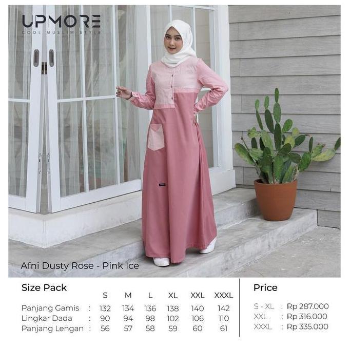 Gamis Wanita UPMORE AFNI DUSTY ROSE - PINK ICE || || Gamis Dewasa Katun Orinal Mutif Upmore