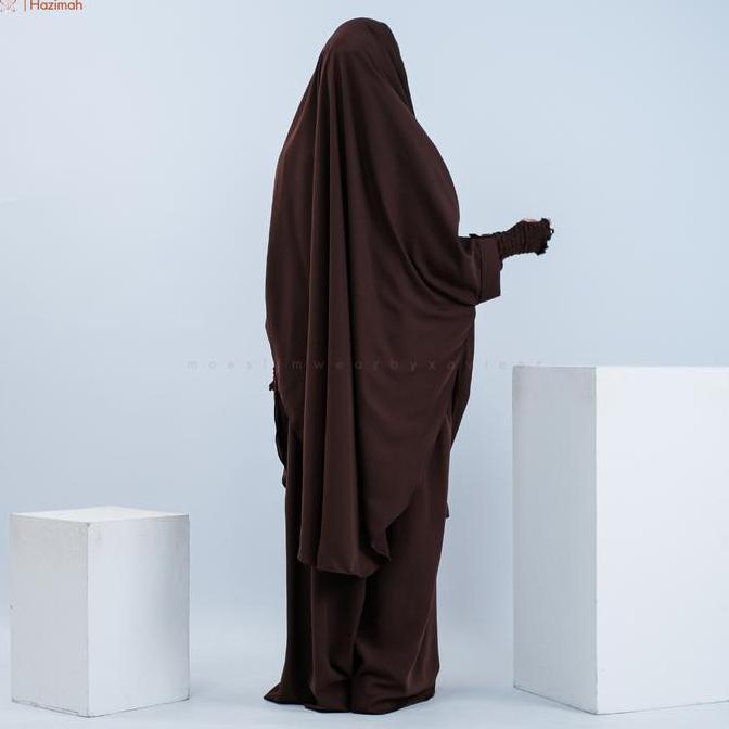 Xavieer - Hazimah Set Abaya Setelan French Khimar Gamis Jetblack Syari Umrah Haji Ready