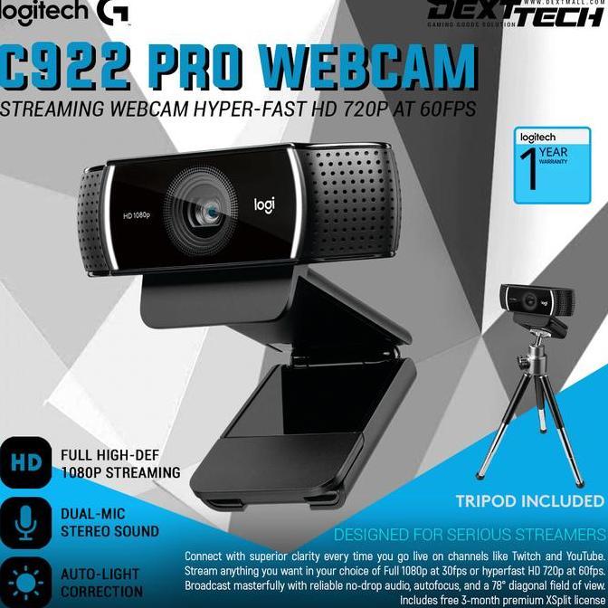 Logitech WebCam C922 Pro Stream Webcam FULL HD 1080P + Tripod