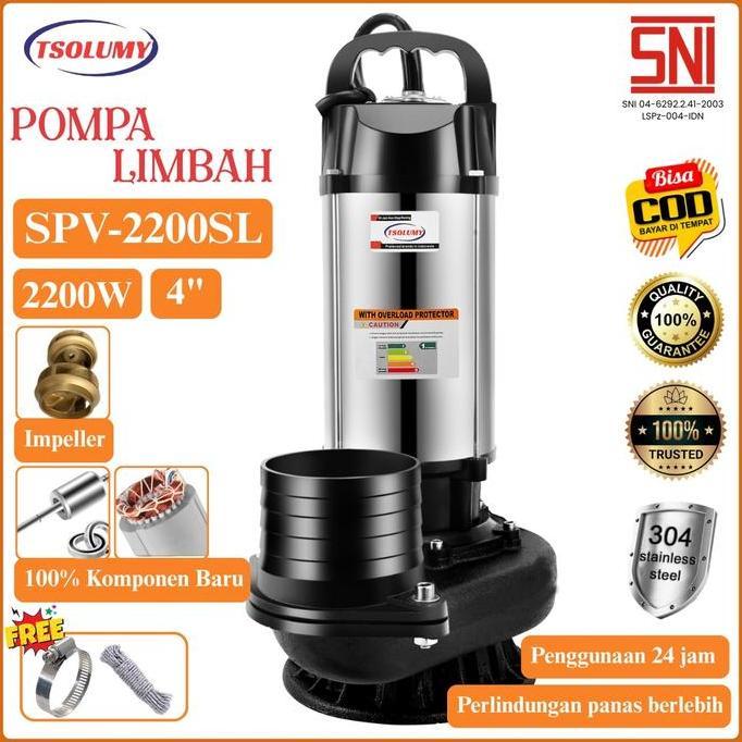 Promo| Tsolumy Pompa Celup Air Kotor Spv-2200Sl Otomatis Output 4 Inch Mesin Pompa Air Submersible P