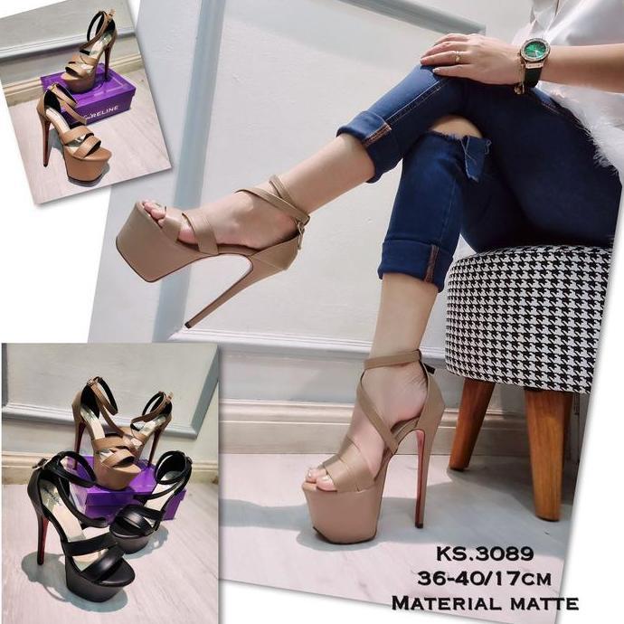 Unik Sepatu Heels Wanita Code 3089 Tinggi Hak 17 Cm Shoes