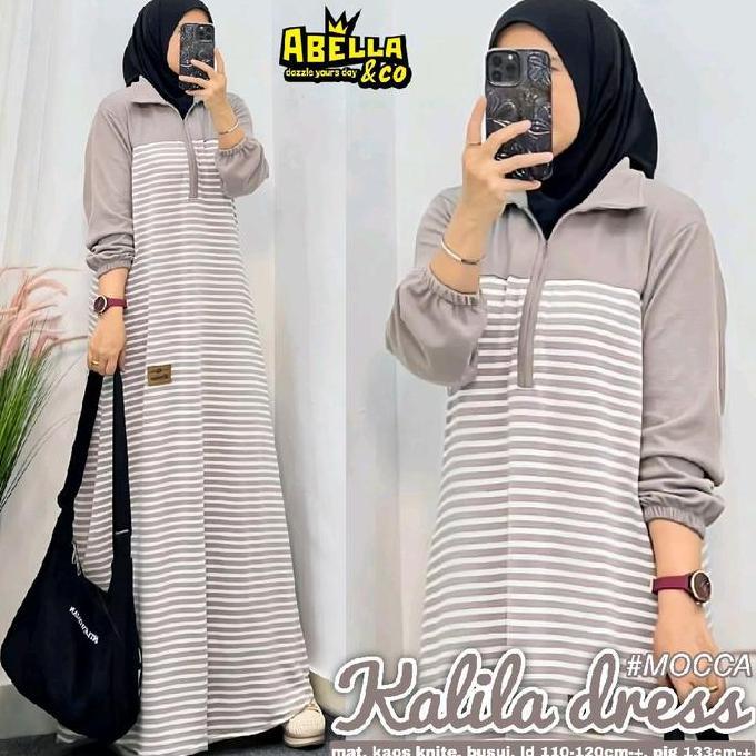 Murah  Gamis Knit Motif Salur .Gamis Knit Premium Midi Salur Wanita