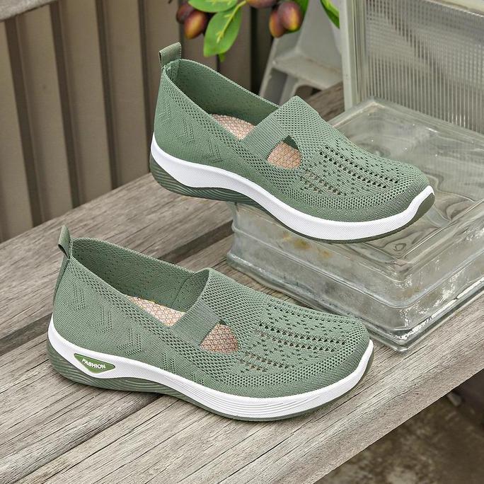 Discount Solway [14 Warna] Sepatu Flat Wanita Rajut Slip On Tahan Air Berpori Sol Karet Anti Slip ||