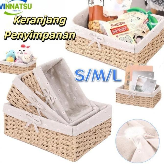Vinnatsu Handmade Rattan Storage Basket Keranjang Rotan Persegi Panjang Keranjang Penyimpanan Tray E