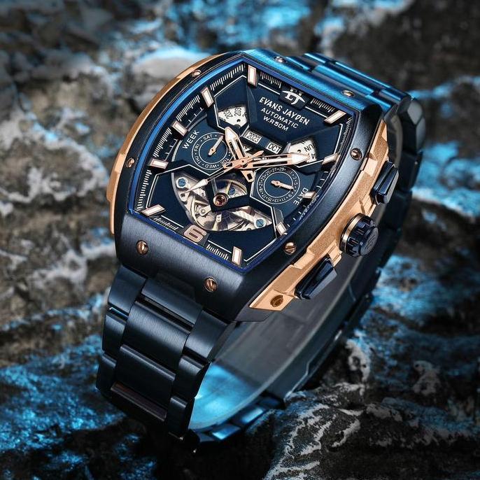 Evans Jayden Jam Tangan Pria 9620 Rantai Automatic Movement Stainless Steel Kaca Sapphire Chronograp