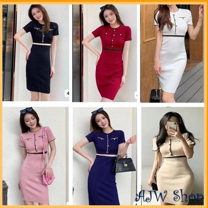 Mbgx- Ajw [Sbg] Dress Wanita Casual Rajut Lengan Pendek | Mini Dress Elegan Lengan Pendek | Drees Si