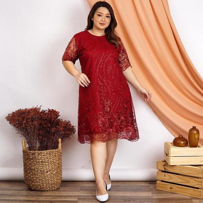 Mbgx- Dress Tile Xxl Bigsize Jumbo Brukat Tile Bordir Gliter Mutiara Tulle Tille Xxxl Dres Pesta