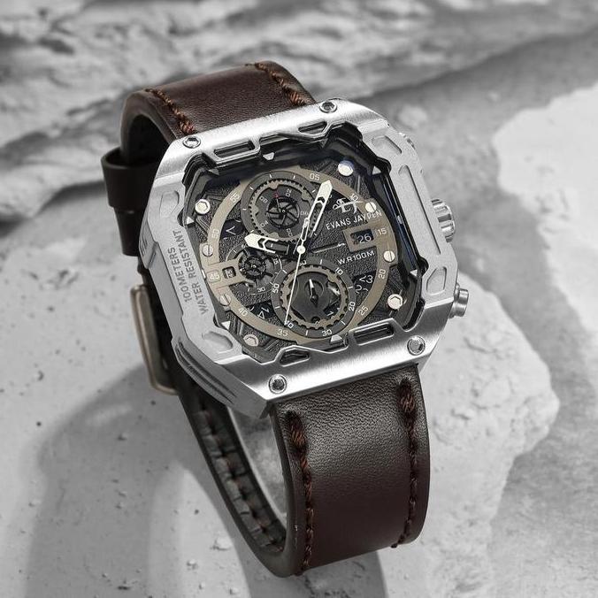 Evans Jayden Jam Tangan Pria 9596 Kulit Kaca Sapphire Chronograph Water Resistant 10 ATM Stainless W