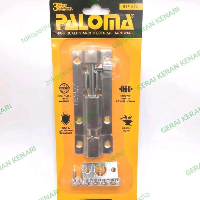Ironbig- Paloma Bbp 412 Kunci Grendel Pintu Selot Jendela Slot Pintu 3 Inch Stainless Steel