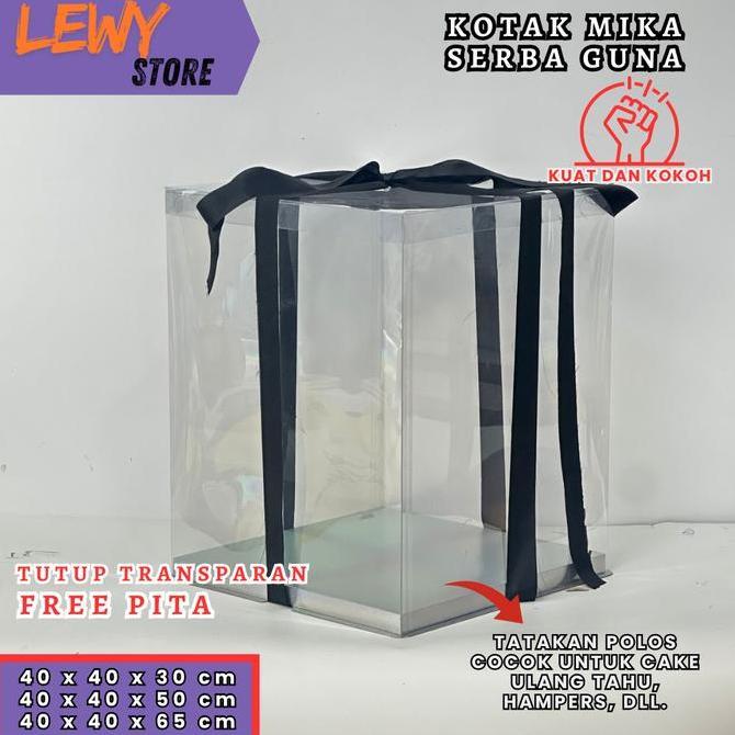 Siapkemas- Cake Box Mika Dus Kue Kotak Kue 40X40 Cm Tutup Warna Dan Transparan Pet Kotak Jumbo Kotak