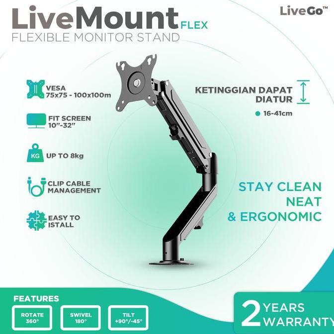 TERBARU - LiveGo LiveMount Flex Bracket Monitor TV Desk Mount Breket Braket Gas Sprin