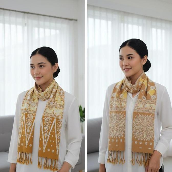 Selendang Syal Halus Batik Cap Warna Soft Parang Kombinasi Sogan Termurah