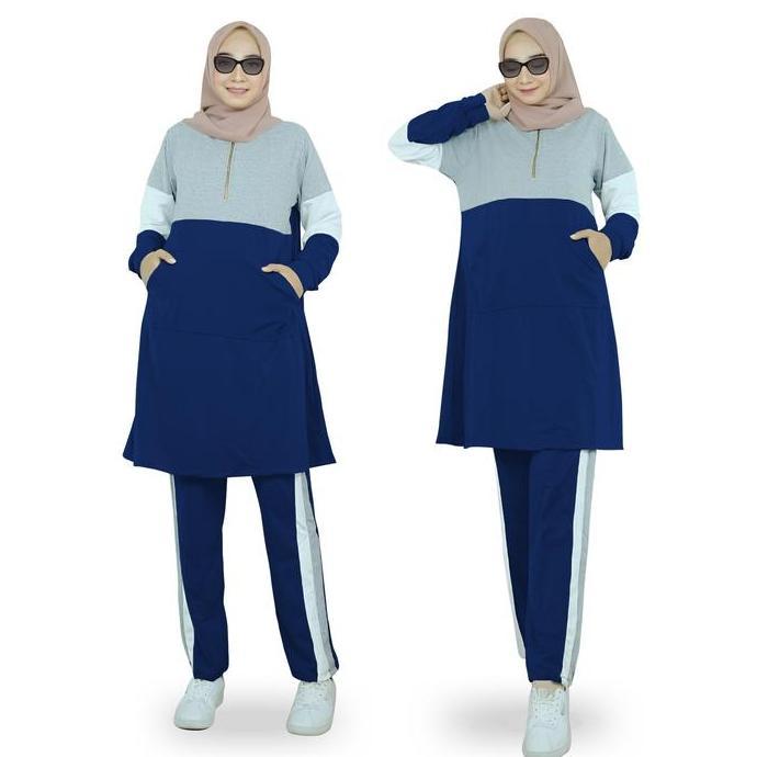 Newfhs- Rafika Set Setelan Training Olahraga Senam Wanita Muslimah Babyterry Lengan Panjang Size L-3
