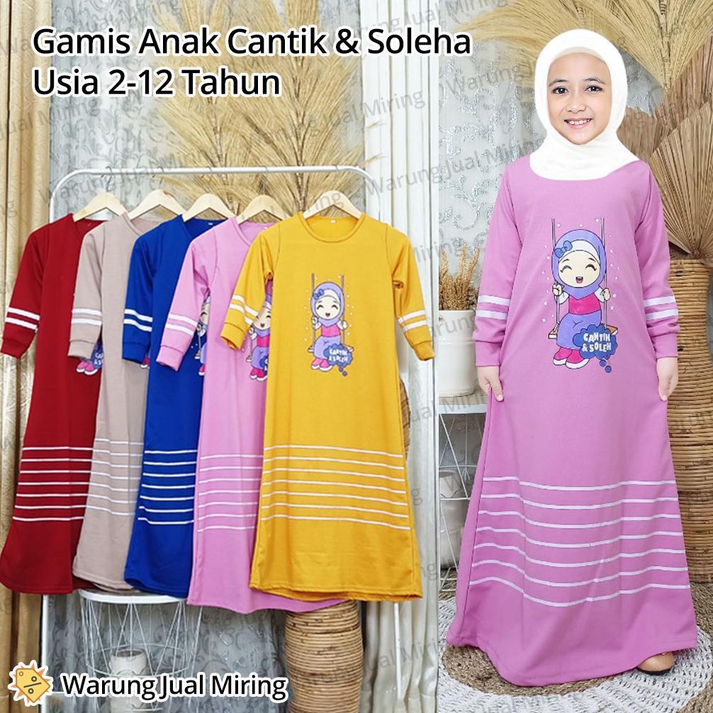 Original Gamis Anak Cantik & Soleha 2-12 Tahun Gambar Karakter Sablon Bahan Voxy Melar Balita Batita