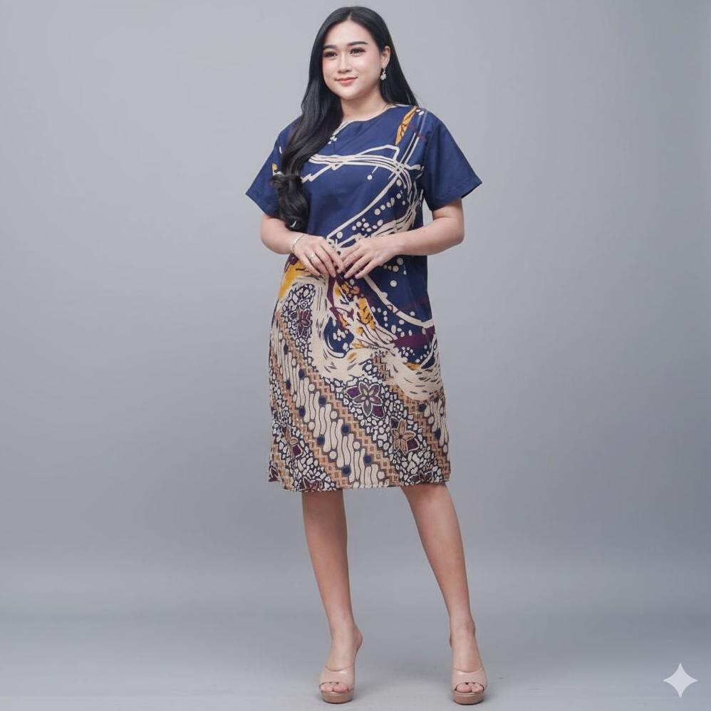 hot java art - baju dress wanita modern model terbaru motif batik lengan pendek selutut party natal 