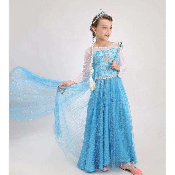 PAKET lengkap 1 set Dres Frozen elsa - gaun anak frozen + aksesoris - baju pesta frozen - baju elsa 