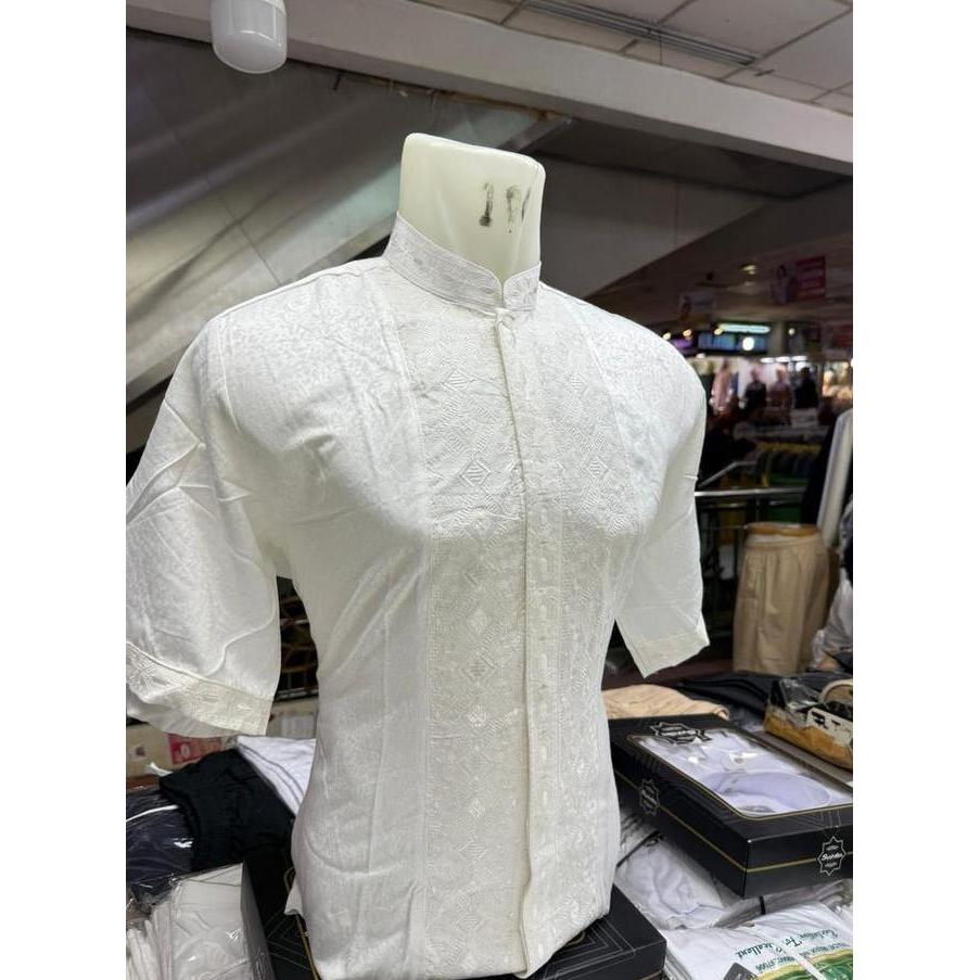 Baju Koko Putih BW Katun Jaguar Premium Bordir Senada Pria NS