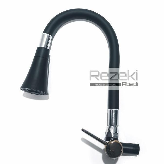 Kran Angsa Fleksibel Hitam Kombinasi Rose Gold - Kran Cuci Piring