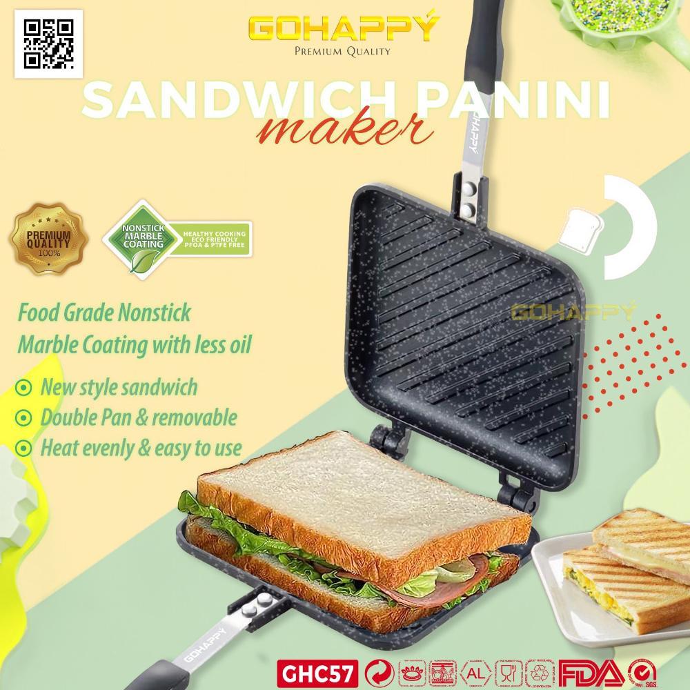 [CAQUEEN] Cetakan Kue Roti diatas kompor GOHAPPY SANDWICH PANINI BURGER PRESS MAKER (Bread Toaster) 
