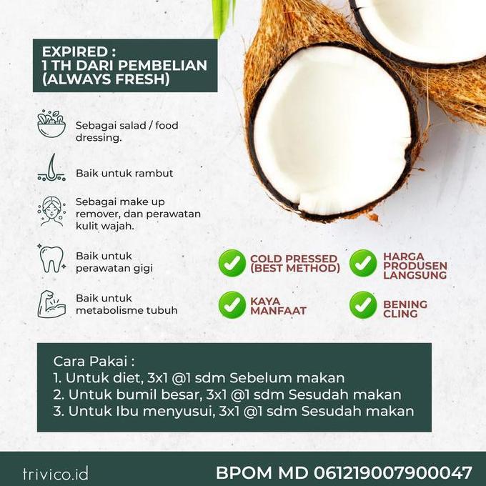 Grildd- Trivico Vco Virgin Coconut Oil 250Ml / Minyak Kelapa Murni Coconut Oil