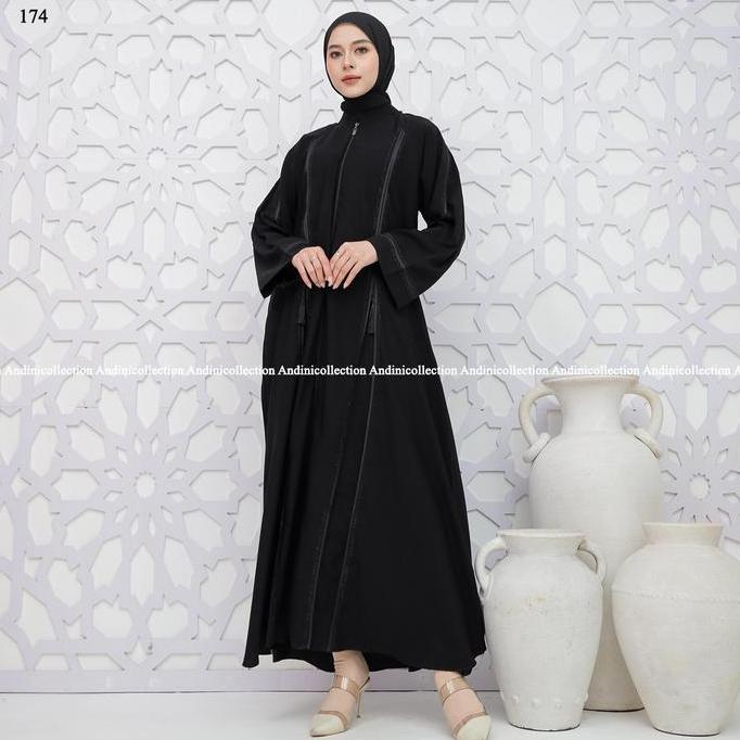 Abaya Jetblack Hitam Pekat Jetblack Premium Full Sleting Gamis Outer Syari Muslimah remaja untuk Umr