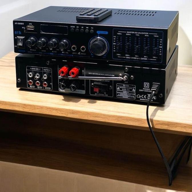 AMPLIFIER BLUETOOTH AUDIO AV-588BT BISA BASS + TREBEL + BLUETOOTH + INPUT MIC + USB/PLESDIS + AUX + 
