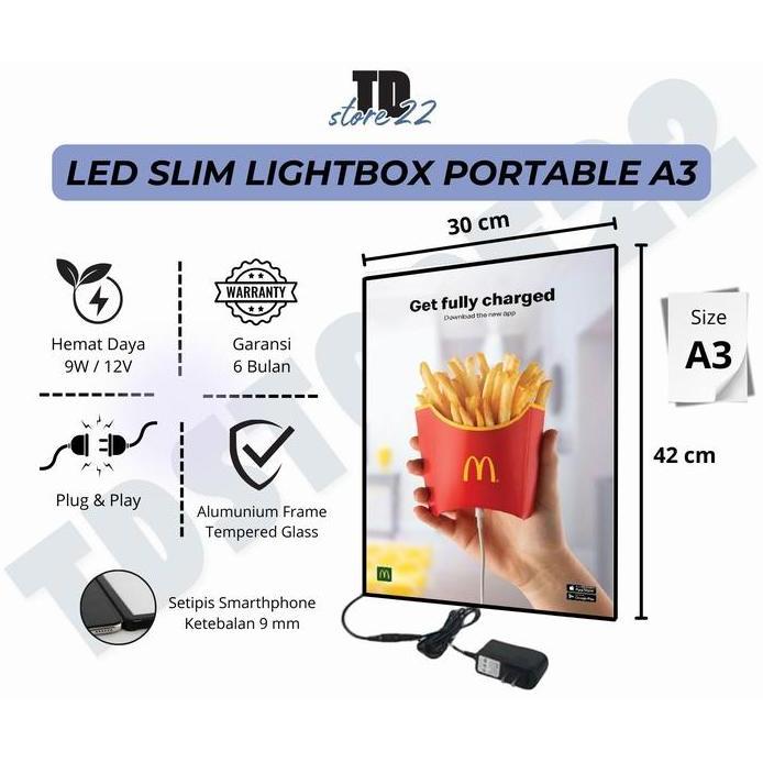 Slim Light Box LED A3 - Lampu Display Frame Poster Neon Box LED untuk Iklan Elegan Lampu Iklan Neon 