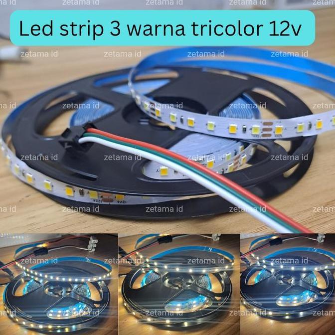 Led Strip Dimmable 3 Warna Tricolor 12v 5m 3000k 4000k 6000k