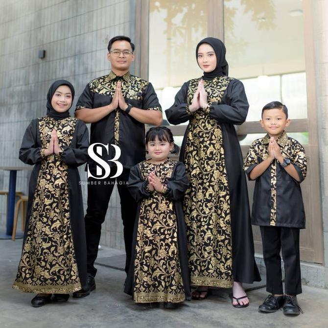 dijual satuan Couple Keluarga bahagia spesial hitam gold Gamis couple keluarga Baju Muslim terbaru G