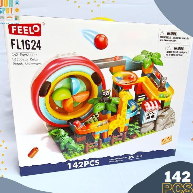 Promo Feelo 142 pcsBuilding block animal slideway - size Diskon
