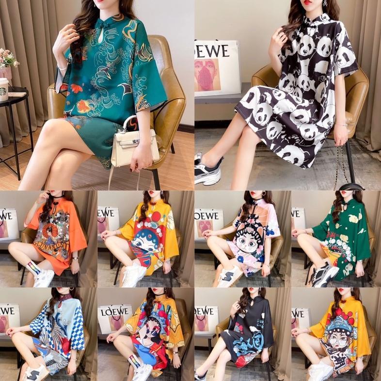 Bigsize Series Cheongsam Chinese Style Loose Dress 100% - kancing Shanghai