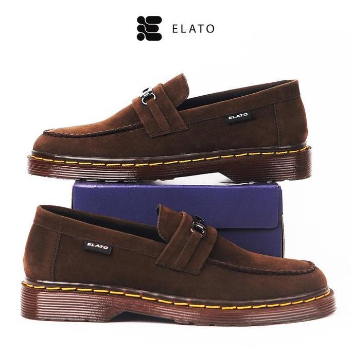 DF150 - ELATO - Sepatu Loafers Pria Kasual Flat Shoes Suede Coklat Korea Santai Elastis - Wilson