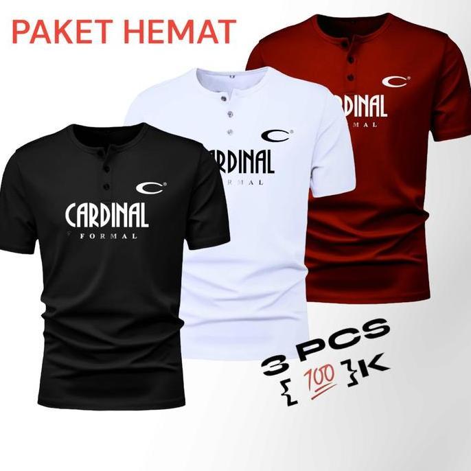 paket hemat 3 pcs | KAOS SABLON CR /kaos kancing pria lengan pendek /kaos disrto Oblong Lembut Nyama