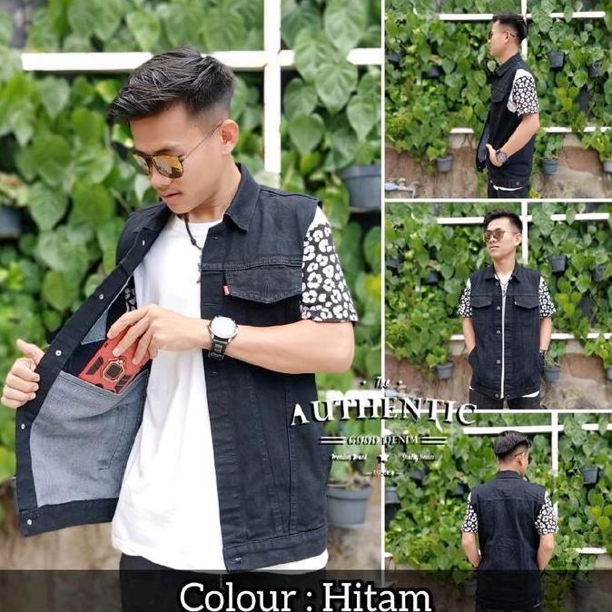 DE137 - Rompi Jeans Biru Dongker Pria / Rompi Jeans Jumbo Pria / Rompi Jeans / Rompi pria Tebal